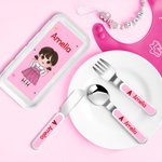Juego de cubiertos de 3 piezas con nombre y estuche Regalo de cumpleaños de la temporada de vuelta al cole para niños y niñas
