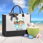 Personalizado Piscina Vacaciones Dibujos Animados Niña Lienzo Bolsa Tote con Nombre Accesorio Viaje Cumpleaños Aniversario Regalo para Mujer