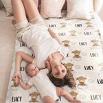Personlig søt sky Moon Highland Cow Baby Swaddle Knotted Hat Set Teppe med navn Kommer hjem antrekk Bursdag Baby Shower Gave til nyfødte