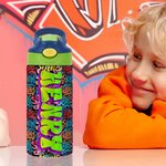 Personalised Graffiti Name 12 oz Insulated Water Bottle with Straw and Handle Birthday Back to School Gift for Kids Teenagers Students