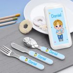 Juego de cubiertos de 3 piezas con nombre y estuche Regalo de cumpleaños de la temporada de vuelta al cole para niños y niñas