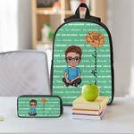 Personalised Cute Cartoon Birth Flower Multicolour Backpack Lunch Bag Pencil Case Set with Name Back to School Birthday Gift for Boys Girls