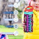 Personalised Graffiti Name 12 oz Insulated Water Bottle with Straw and Handle Birthday Back to School Gift for Kids Teenagers Students