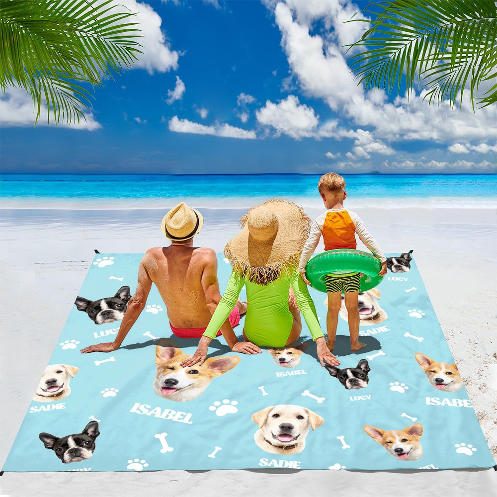 Personifierad Bones Paw Prints 1-3 Ansiktsfoton Mångsidig filt Picknickmatta med namn Strand Resa Camping Vandring Present för husdjursälskare Familj 1