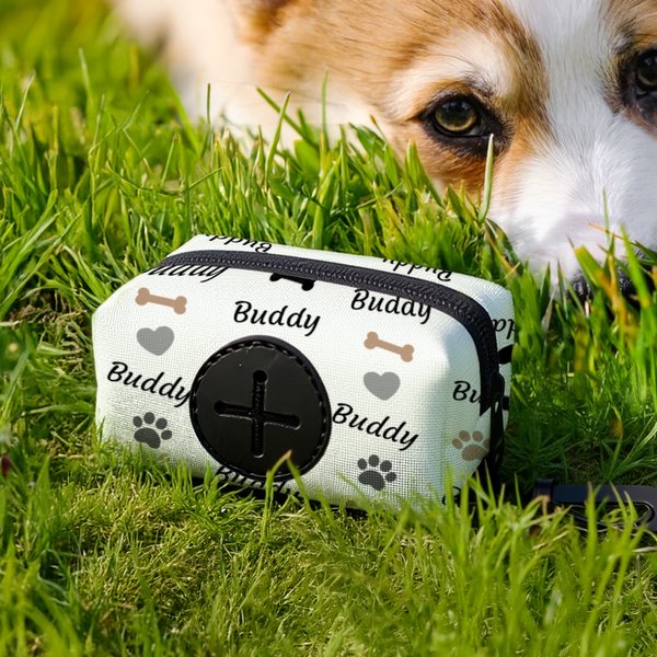 Personalized Dog Paw Prints Bone Heart Multicolor Poop Bag Holder with Pet Name Outdoor Activities Birthday Gift for Pet Owner