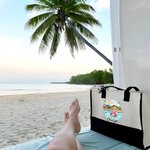 Personalizado Piscina Vacaciones Dibujos Animados Niña Lienzo Bolsa Tote con Nombre Accesorio Viaje Cumpleaños Aniversario Regalo para Mujer