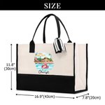 Personalizado Piscina Vacaciones Dibujos Animados Niña Lienzo Bolsa Tote con Nombre Accesorio Viaje Cumpleaños Aniversario Regalo para Mujer