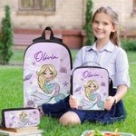 Mochila personalizada de sirena de dibujos animados Luch Bolsa Estuche con nombre Regalo de cumpleaños de vuelta al cole para niñas