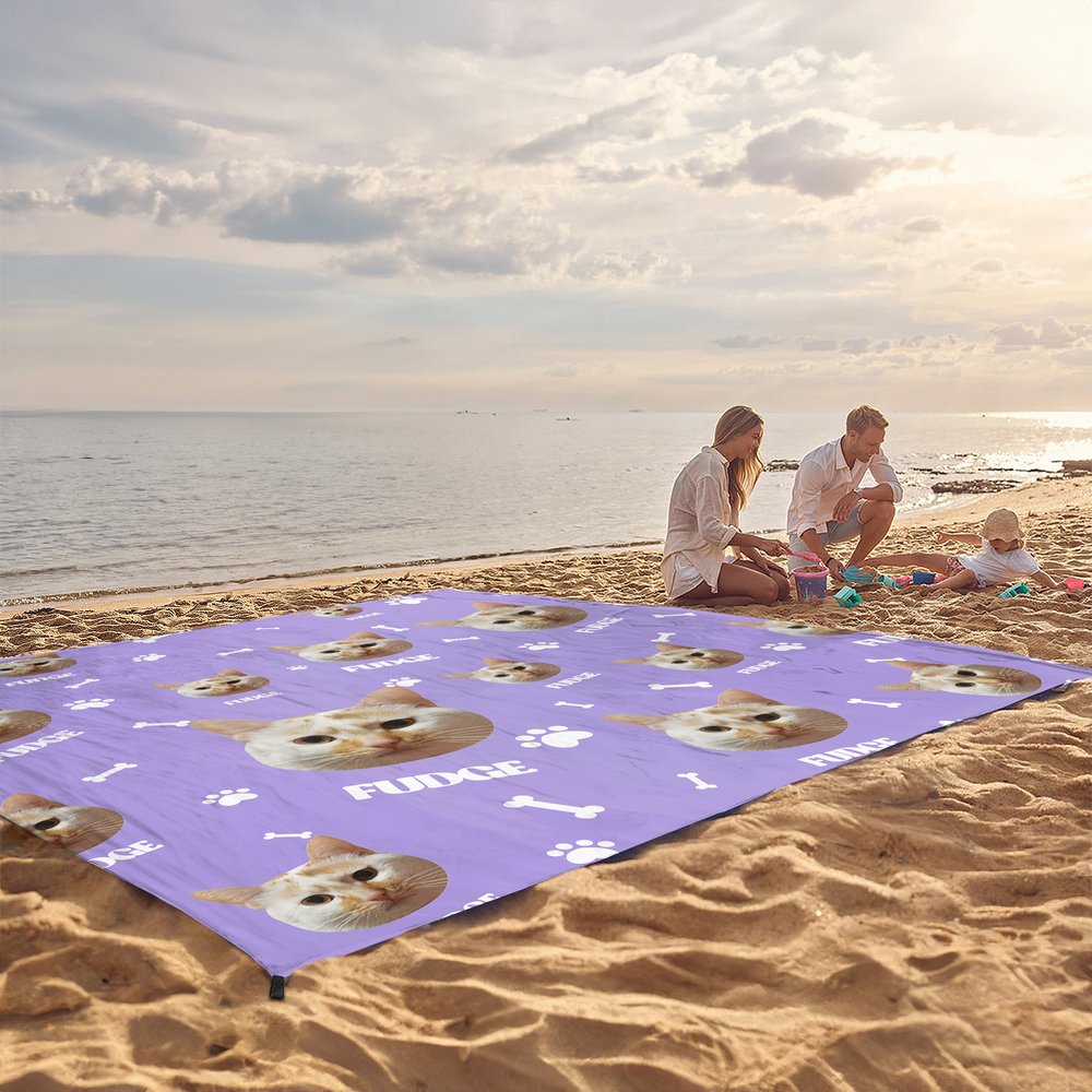 Personifierad Bones Paw Prints 1-3 Ansiktsfoton Mångsidig filt Picknickmatta med namn Strand Resa Camping Vandring Present för husdjursälskare Familj 3