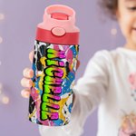 Personalised Graffiti Name 12 oz Insulated Water Bottle with Straw and Handle Birthday Back to School Gift for Kids Teenagers Students