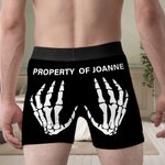 Personalized Property of Skeleton Hand Men Boxer Briefs Underwear with Name Wedding Birthday Anniversary Gift for Boyfriend Husband