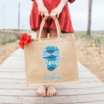 Spersonalizowana jutowa torba na zakupy z imieniem i nazwiskiem wieloryba Wakacje na plaży Impreza urodzinowa Prezent dla kobiet Miłośniczka oceanów