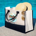 Personalizado Piscina Vacaciones Dibujos Animados Niña Lienzo Bolsa Tote con Nombre Accesorio Viaje Cumpleaños Aniversario Regalo para Mujer