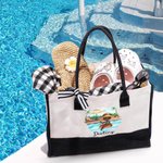 Personalizado Piscina Vacaciones Dibujos Animados Niña Lienzo Bolsa Tote con Nombre Accesorio Viaje Cumpleaños Aniversario Regalo para Mujer