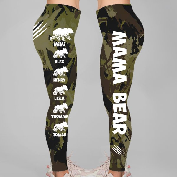 Personalised Grandma Mom and Baby Bears Stretchy Leggings Yoga Pants with Name Mother's Day Birthday Gift for Women Yoga Lovers