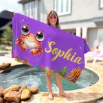 Serviette de plage personnalisée avec motif animaux marins et nom - Cadeau vacances d'été fête à la piscine pour garçons filles