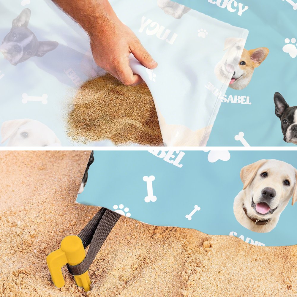 Personifierad Bones Paw Prints 1-3 Ansiktsfoton Mångsidig filt Picknickmatta med namn Strand Resa Camping Vandring Present för husdjursälskare Familj 6
