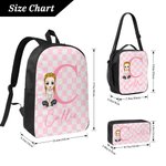 Personalized Checkered Pattern Cartoon Character Backpack Lunch Bag Pencil Case Set with Initial and Name Back to School Gift for Kids Students