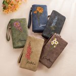 Cartera personalizada de cuero PU con flores de nacimiento y nombre con soporte para tarjetas regalo de cumpleaños y aniversario para mujeres