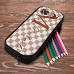 Personalized Checkered Pattern Cartoon Character Backpack Lunch Bag Pencil Case Set with Initial and Name Back to School Gift for Kids Students
