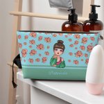 Personalised  Cartoon Girl Flying Birth Flower Portable Makeup Bag with Name Birthday Anniversary Gift for Women