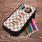 Personalized Multicolor Plaid  Cute Cartoon Character Backpack Lunch Bag Pencil Case Set with Name Back to School Birthday Gift for Boys Girls