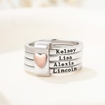 Personalized Sterling Silver Heart Women Stacking Rings with Engraved 2-5 Names Family Jewelry Mother's Day Birthday Gift for Mom Grandma