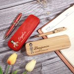 Personalized Cartoon Character Wooden Ballpoint Pen and Case Set with Name and Title Office Supplies Appreciation Gift for Employees Colleagues