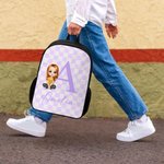 Personalized Checkered Pattern Cartoon Character Backpack Lunch Bag Pencil Case Set with Initial and Name Back to School Gift for Kids Students