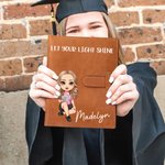 Personalised Floral Book Cartoon Reading Character PU Leather A5 Sketchbook Notebook Cover with Name and Storage Pocket Birthday Gift for Family