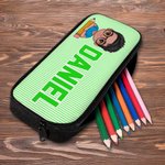 Personalised Colourful Vertical Stripe Cartoon Character Backpack Lunch Bag Pencil Case Set with Name Back to School Gift for Kids Teenagers Students
