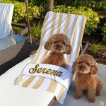 Asciugamano da spiaggia personalizzato con foto dell'animale design a strisce morbido ad asciugatura rapida regalo per amanti degli animali