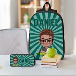 Personlig Fargerik Retro Ray Cartoon Character Ryggsekk Lunsjveske Penalveske Sett med navn Tilbake til skolegave til studenter