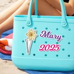 Personalised Birth Flower Name Acrylic Bag Charm Accessories for Bogg Birthday Gift for Friends Family