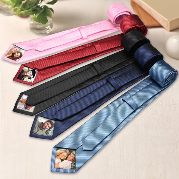 Gepersonaliseerde Stripe Photo Patch Stropdas met Naam en Geschenkverpakking Heren accessoire Huwelijksverjaardag Relatiegeschenk voor Echtgenoot Vader