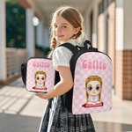 Personalized Multicolor Plaid  Cute Cartoon Character Backpack Lunch Bag Pencil Case Set with Name Back to School Birthday Gift for Boys Girls