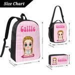 Personalised Colourful Vertical Stripe Cartoon Character Backpack Lunch Bag Pencil Case Set with Name Back to School Gift for Kids Teenagers Students