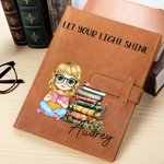 Personalised Floral Book Cartoon Reading Character PU Leather A5 Sketchbook Notebook Cover with Name and Storage Pocket Birthday Gift for Family