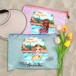 Personalized Pool Vacation Cartoon Girl Waterproof Beach Bag with Name Birthday Summer Party Gift for Women