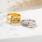 Personalized Sterling Silver Heart Women Stacking Rings with Engraved 2-5 Names Family Jewelry Mother's Day Birthday Gift for Mom Grandma