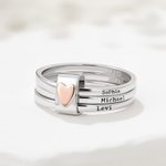 Personalized Sterling Silver Heart Women Stacking Rings with Engraved 2-5 Names Family Jewelry Mother's Day Birthday Gift for Mom Grandma