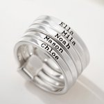 Personalized Sterling Silver Heart Women Stacking Rings with Engraved 2-5 Names Family Jewelry Mother's Day Birthday Gift for Mom Grandma