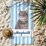 Asciugamano da spiaggia personalizzato con foto dell'animale design a strisce morbido ad asciugatura rapida regalo per amanti degli animali