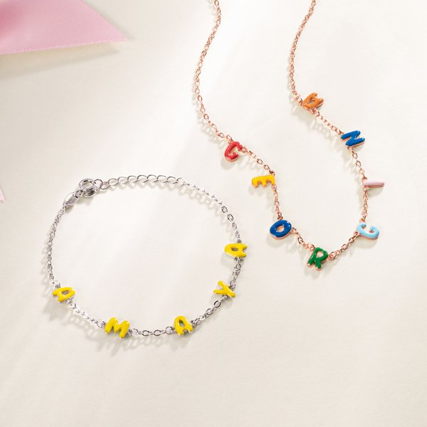 Personalizada Colorido Esmalte Letra Burbuja Pulsera Collar con Nombre Dainty Joyería Aniversario Cumpleaños Regalo para Mujeres