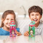 Personalised Cute Cartoon Character Initial 16 oz Kid Water Bottle with Name and Silicone Straw Birthday Back to School Gift for Boys Girls
