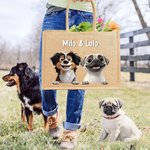 Bolso de yute personalizada grande con nombre y 1 a 3 perros de dibujos animados en 3D regalo de cumpleaños para mujeres y amantes de las mascotas