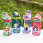 Personalised Cute Cartoon Character Initial 16 oz Kid Water Bottle with Name and Silicone Straw Birthday Back to School Gift for Boys Girls