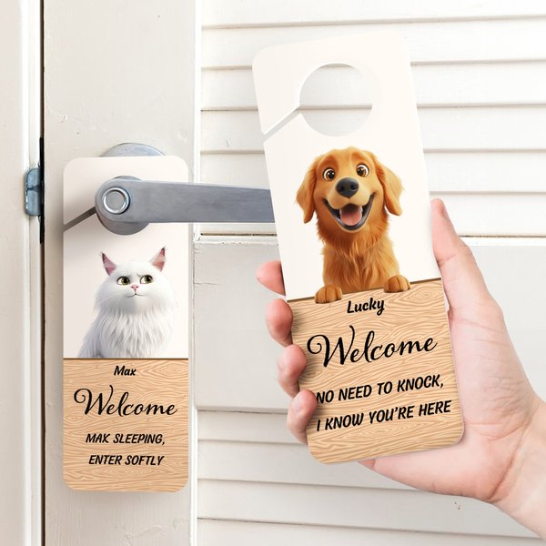 Gepersonaliseerde 3D Cartoon Kat Hond Huisdier Deurhanger met Naam en Tekst Deurknop Teken Verjaardag Kantoor Cadeau voor Huisdier Liefhebbers Eigenaren