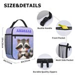 Personalised Cartoon Animals Racoon Hedgehog Multicolour Insulated Lunch Bag with Name Daily Travel Back to School Birthday Gift for Boys Girls