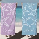 Personlig snabbtorkande strandhandduk med namn och sjöstjärnor elegant badlakan i mjuka pastellfärger present till kvinna och vän